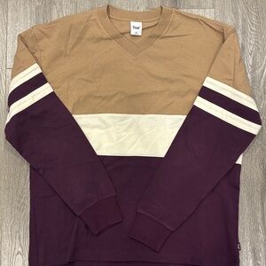 TNA by Aritzia Colorblock V-Neck Sweatshirt | Burgundy & Tan | Size XXS